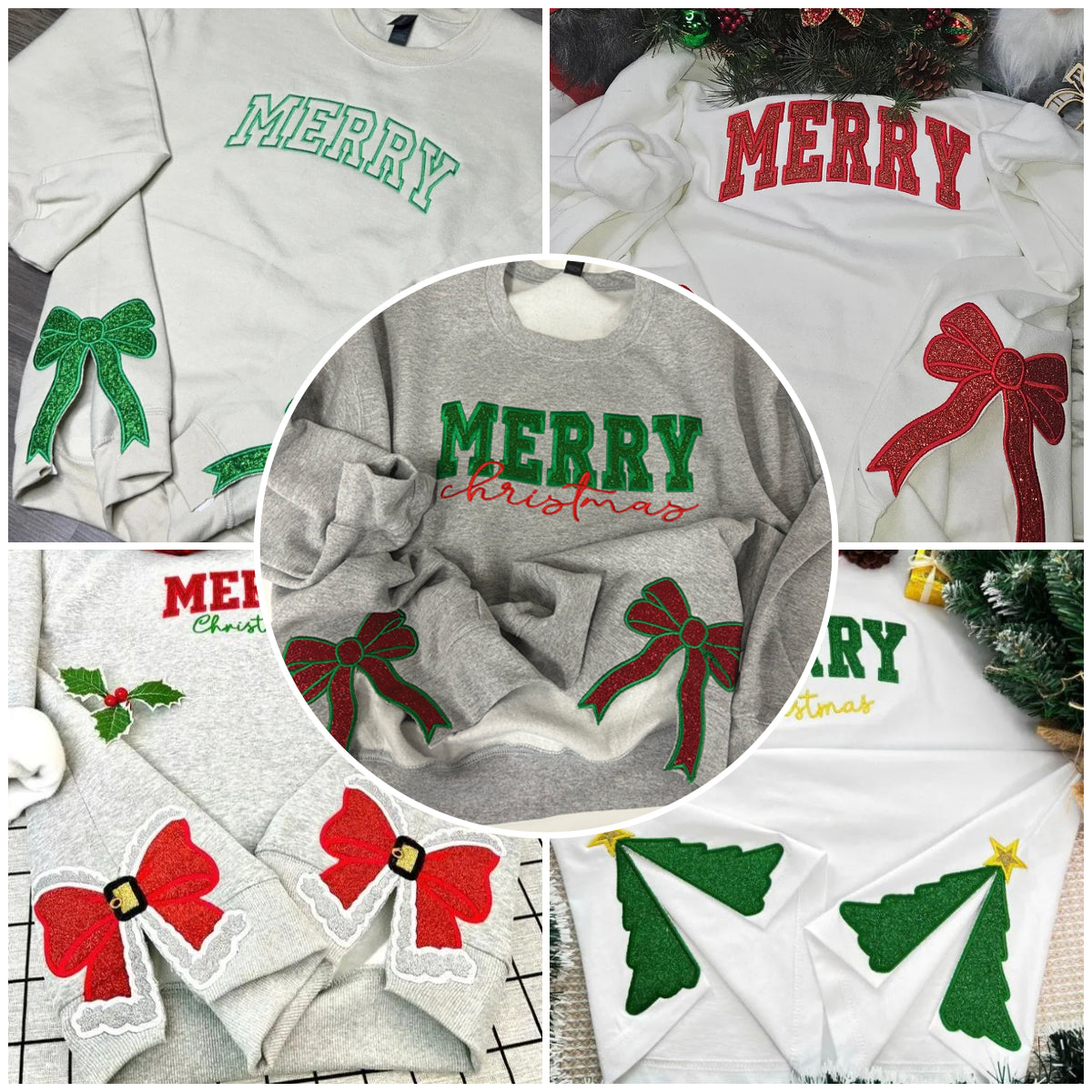 Personalized Custom Embroidered Merry Christmas Bow Side Sweatshirt