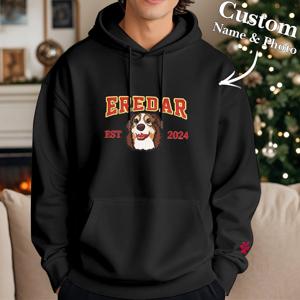 Custom Pet Portrait Embroidered Sweatshirt With Side Coquette Bow Dog Hoodie Pet Lovers Gift