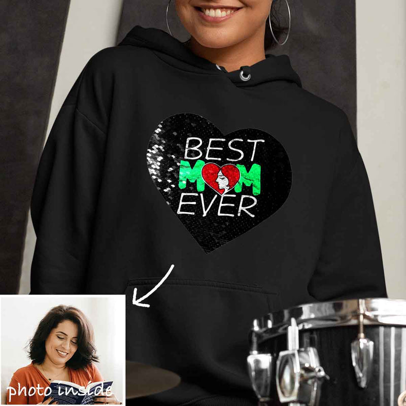 Custom Best Mom Ever Flip Sequin Hoodie (Double Print)