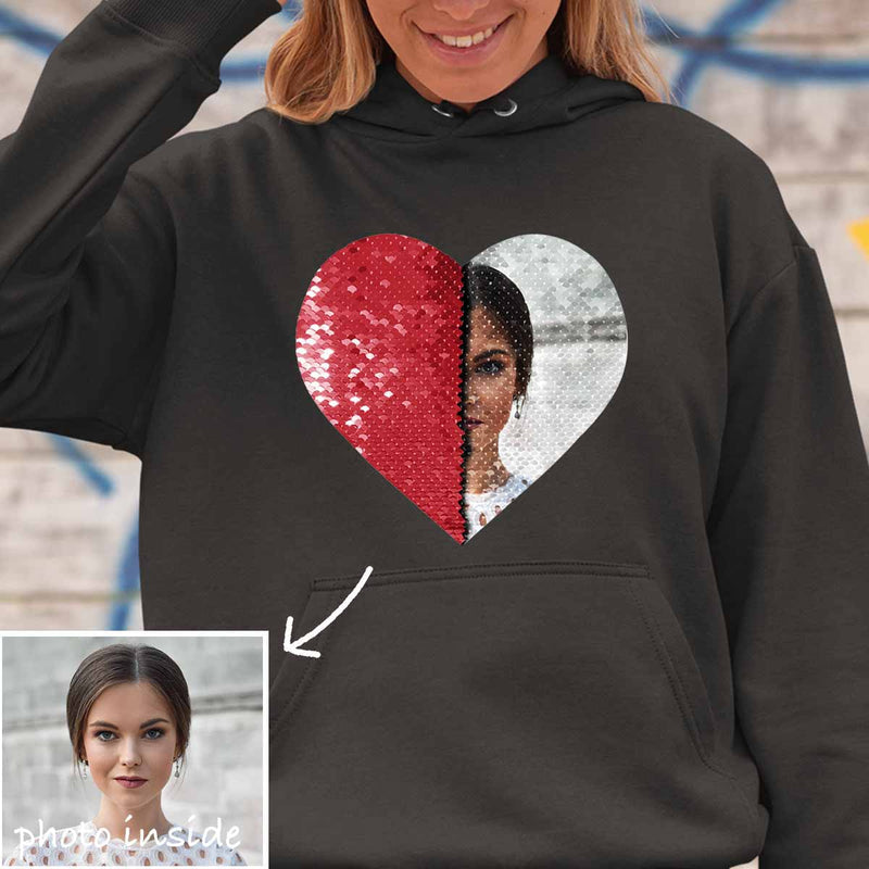 Custom Flip Sequin Hoodie(Heart)