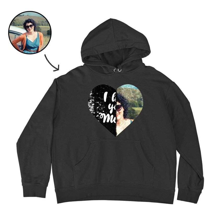 Custom I Love You Mom Flip Sequin Hoodie (Double Print)