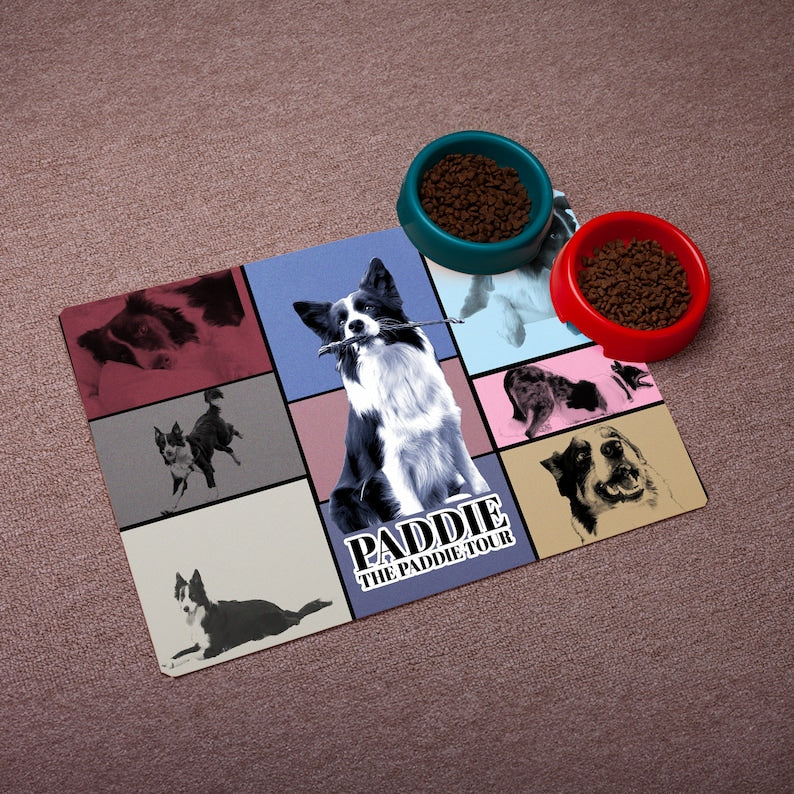 Custom Dog Era Tour Placemats, Pet Feeding Mat, Personalized Pet Bowl Mat