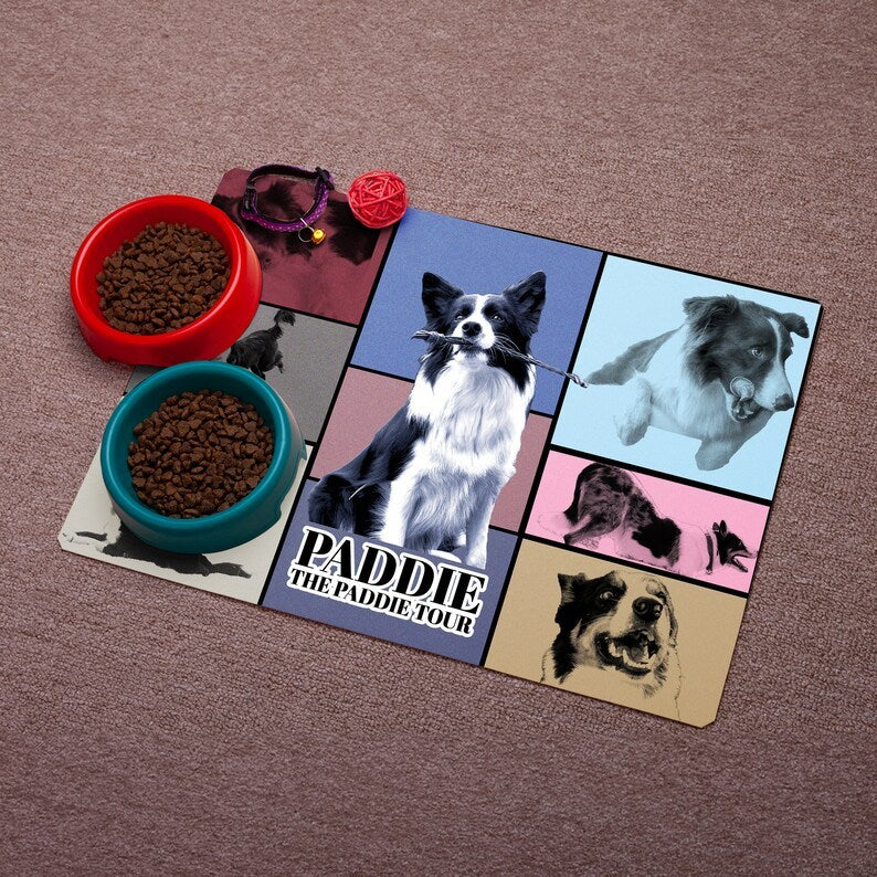 Custom Dog Era Tour Placemats, Pet Feeding Mat, Personalized Pet Bowl Mat