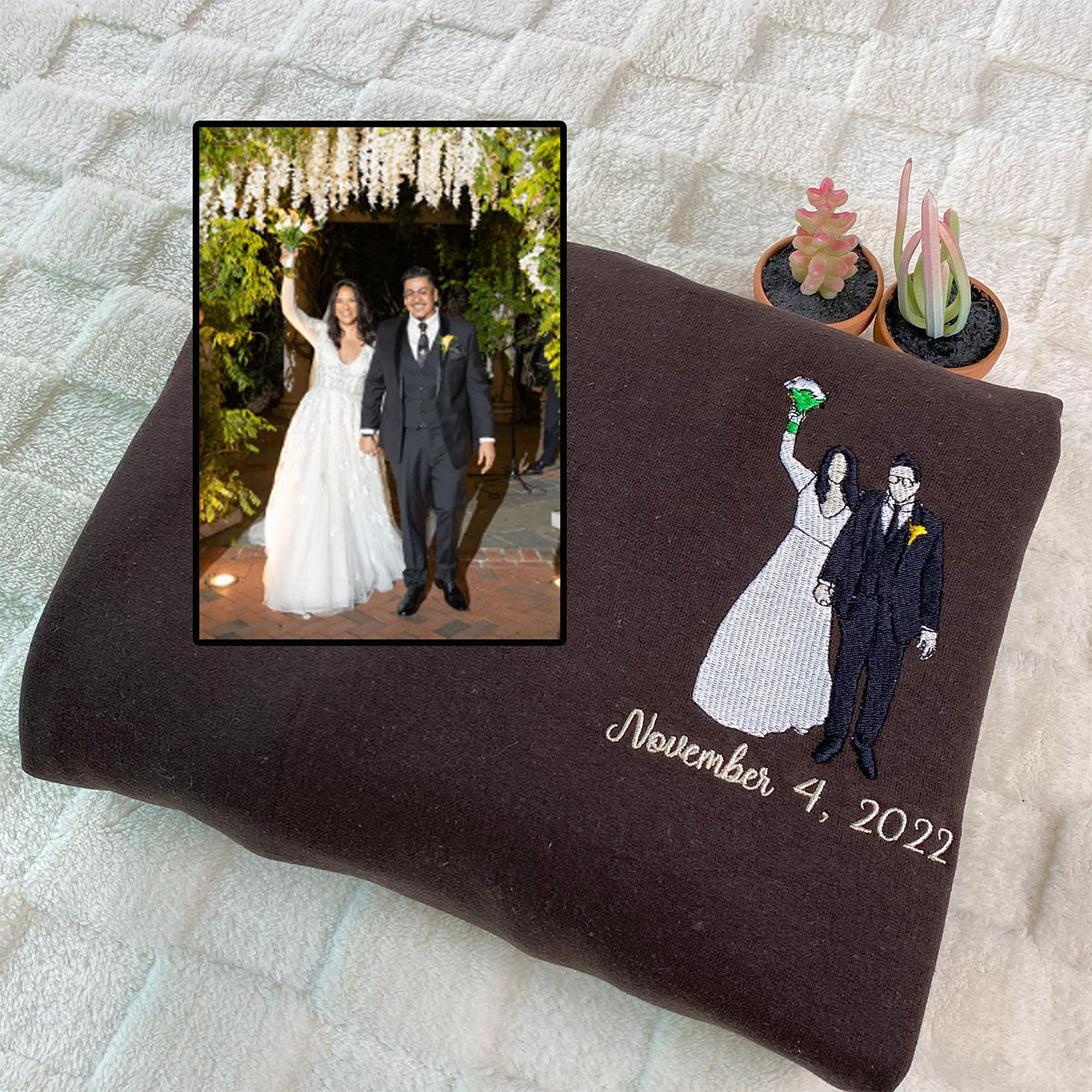 Custom Embroidered Anniversary Sweatshirts  Personalized Full-Color Couple Portrait