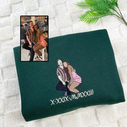 Custom Embroidered Anniversary Sweatshirts  Personalized Full-Color Couple Portrait