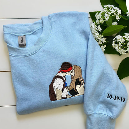 Custom Embroidered Anniversary Sweatshirts  Personalized Full-Color Couple Portrait