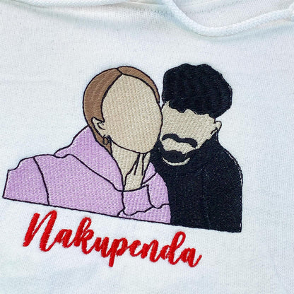 Custom Embroidered Anniversary Sweatshirts  Personalized Full-Color Couple Portrait