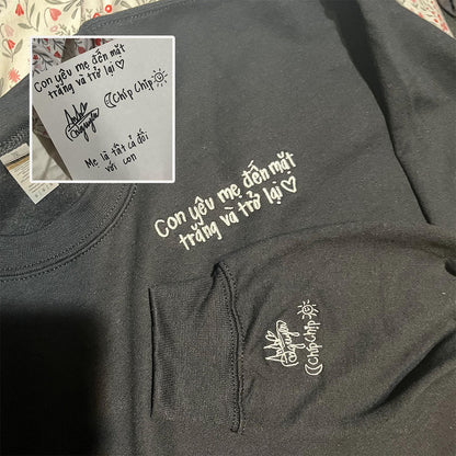 Custom Embroidered Sweatshirts &amp; Hoodies - Personalized Handwriting Message for Couples