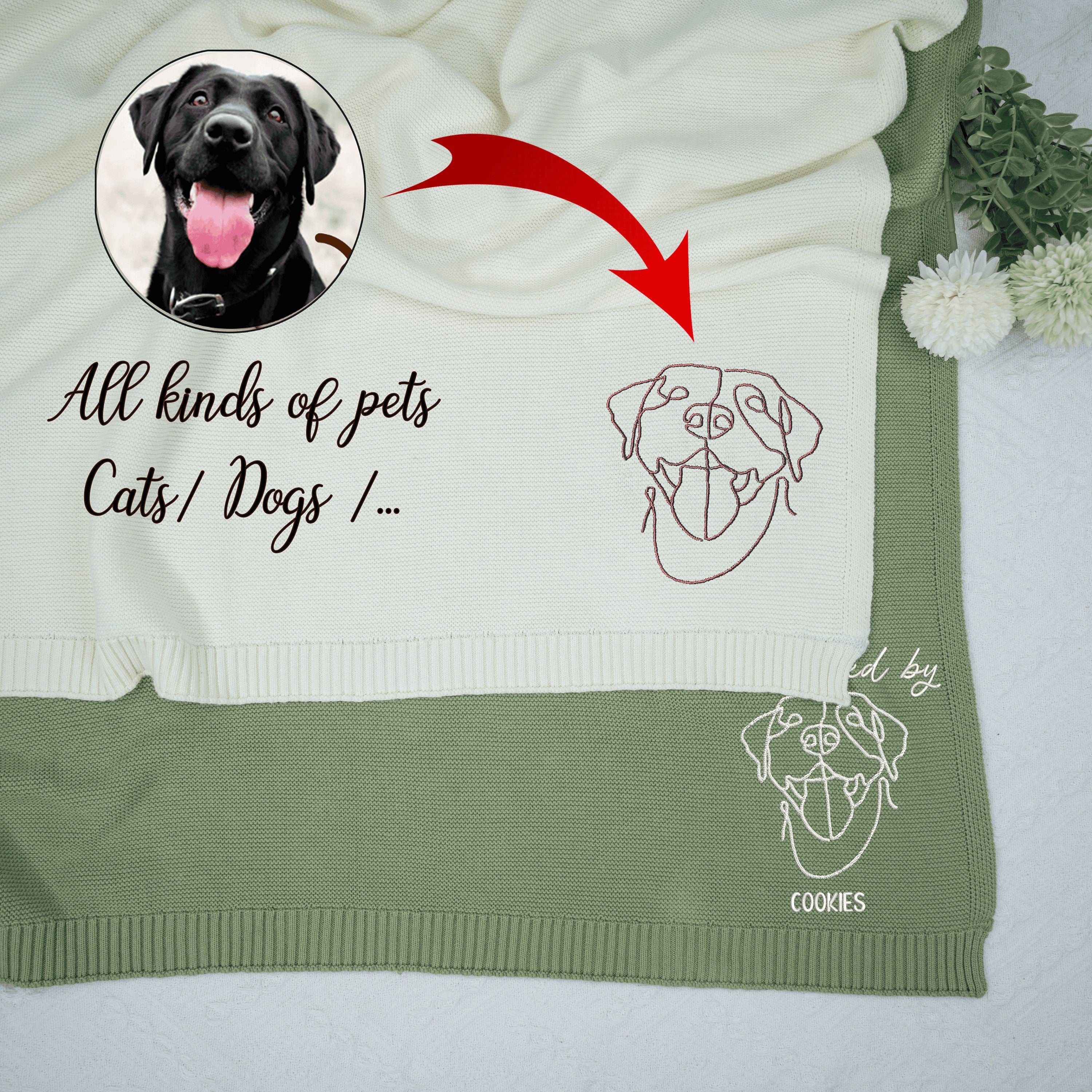 CUSTOM PET PHOTO SILHOUETTE EMBROIDERED KNIT BLANKET