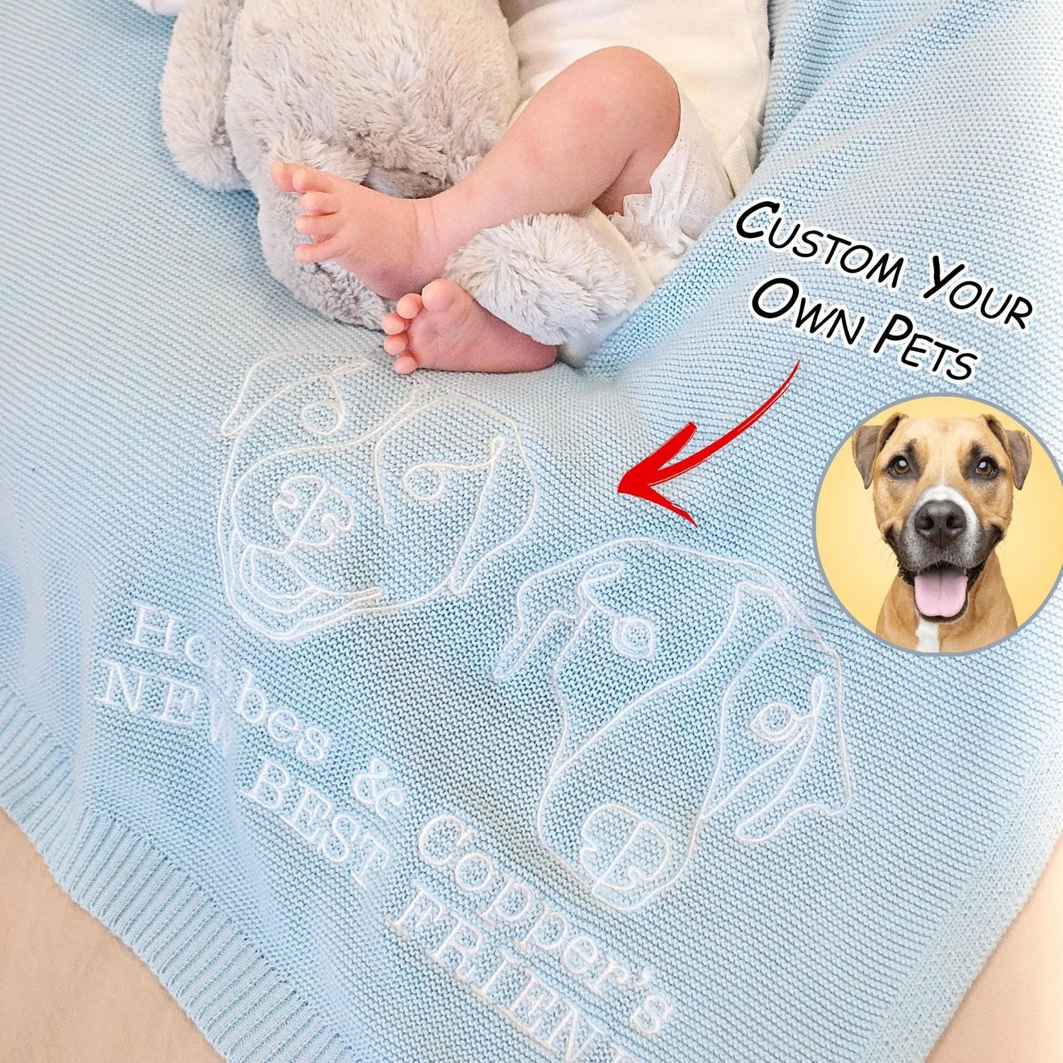 CUSTOM PET PHOTO SILHOUETTE EMBROIDERED KNIT BLANKET