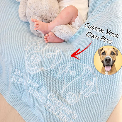 CUSTOM PET PHOTO SILHOUETTE EMBROIDERED KNIT BLANKET