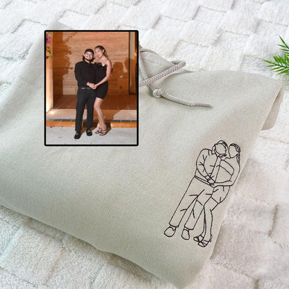 Custom Embroidered Outline Sweatshirts &amp; Hoodies - Personalized Boyfriend and Girl Friend Portrait