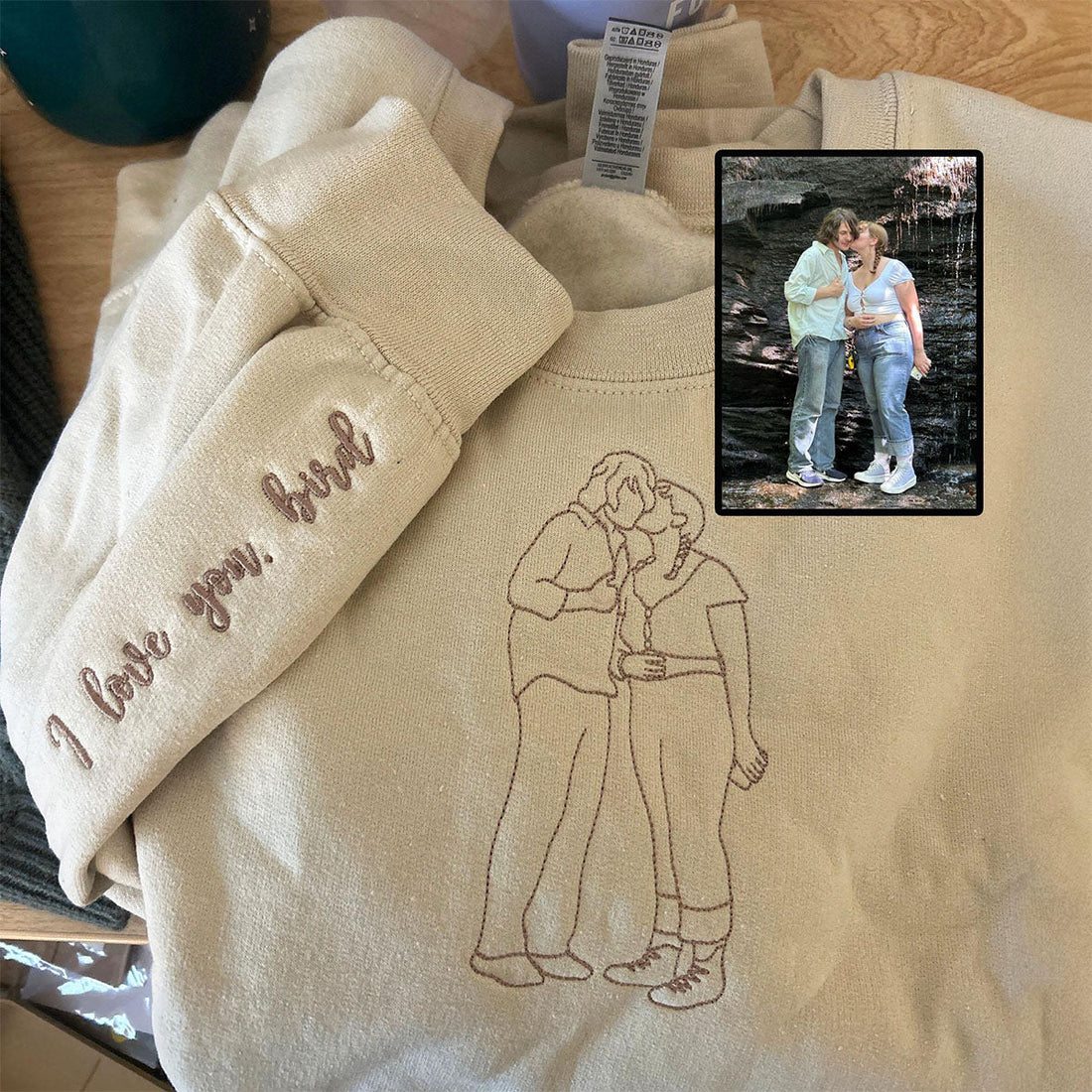 Custom Embroidered Outline Sweatshirts &amp; Hoodies - Personalized Boyfriend and Girl Friend Portrait