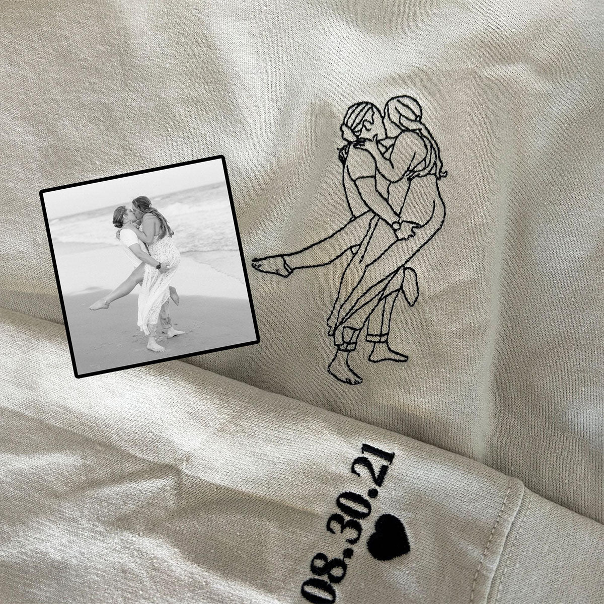 Custom Embroidered Outline Sweatshirts &amp; Hoodies - Personalized Boyfriend and Girl Friend Portrait