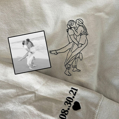 Custom Embroidered Outline Sweatshirts &amp; Hoodies - Personalized Boyfriend and Girl Friend Portrait