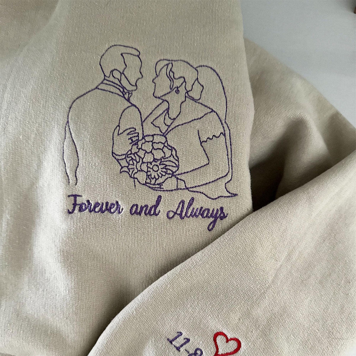 Custom Embroidered Outline Sweatshirts &amp; Hoodies - Personalized Boyfriend and Girl Friend Portrait