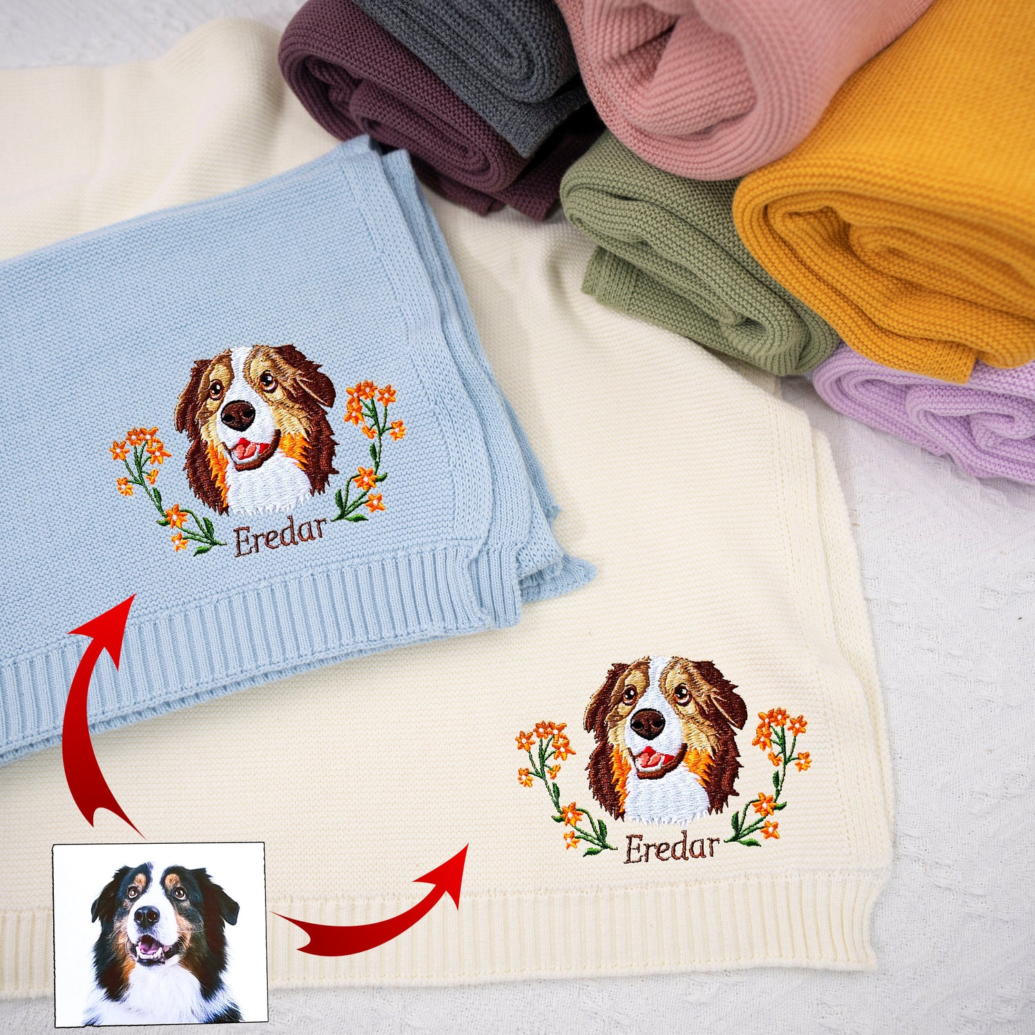 Embroidered scarves, custom pet scarves, best Christmas gifts