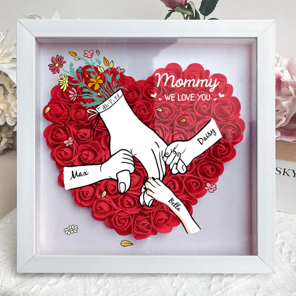 👶🐶Hand in Hand Forever - Customizable Mother &amp; Grandma Flower Shadow Box with Kids/Pet Names, Mother&