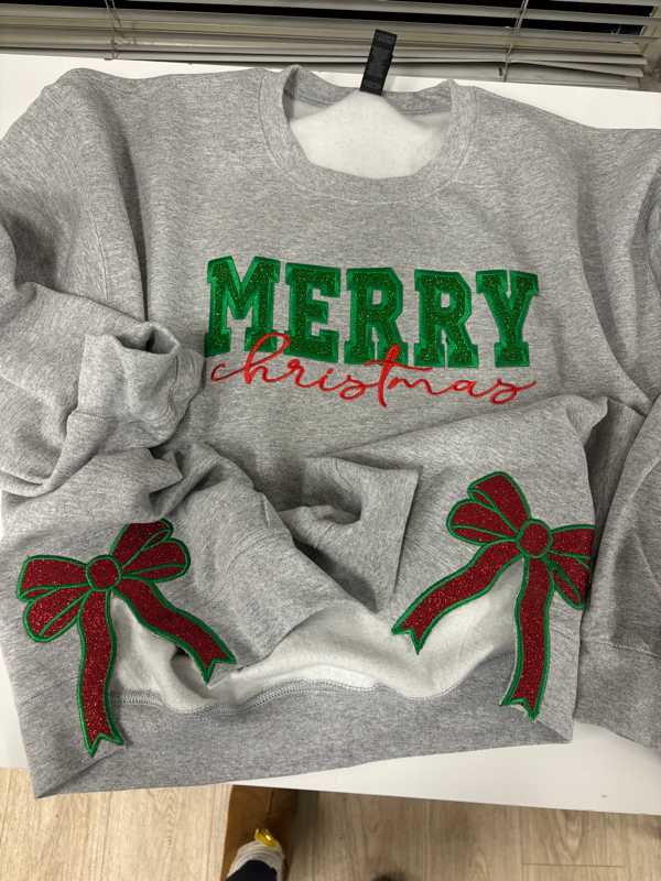 Personalized Custom Embroidered Merry Christmas Bow Side Sweatshirt