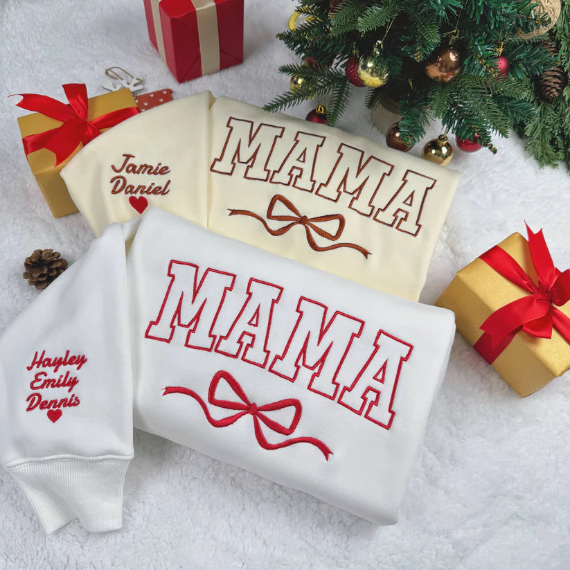 Custom Bow College Mama Embroidered Sweatshirt