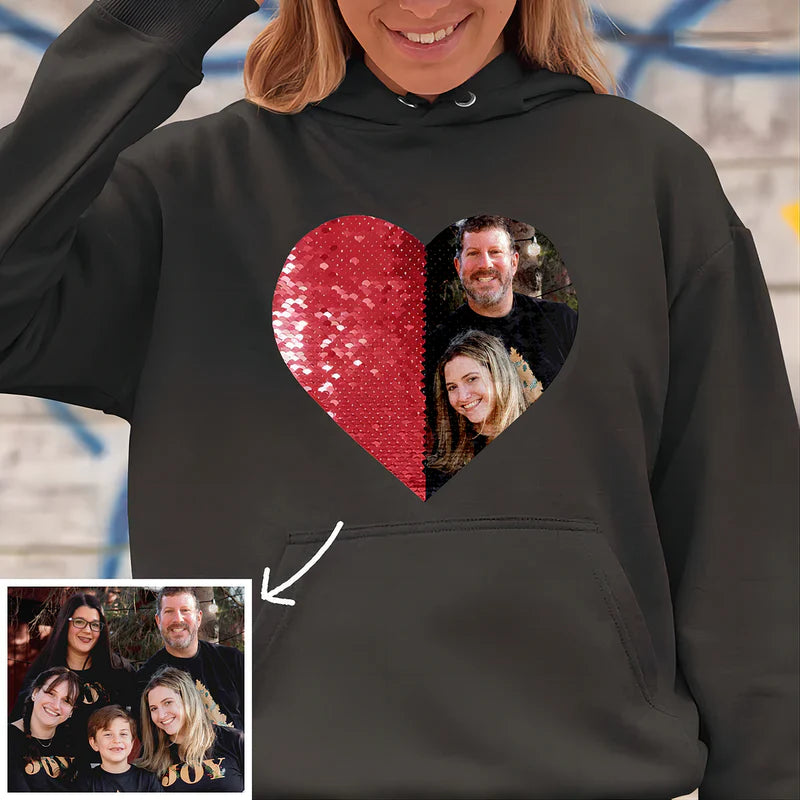 Custom Flip Sequin Shirt (Heart) Custom Photo Shirt Sweatshirt family Gift