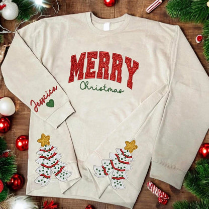 Christmas Embroidered Merry Christmas Glitter Bow Hoodie Sweatshirt T-Shirt