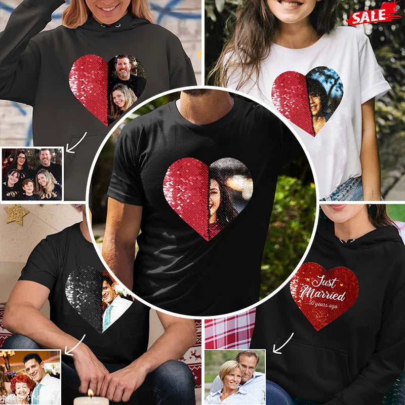 Custom Photo DIY Heart Sequin Hoodie-🎅Christmas Gifts For Families &amp; Couples