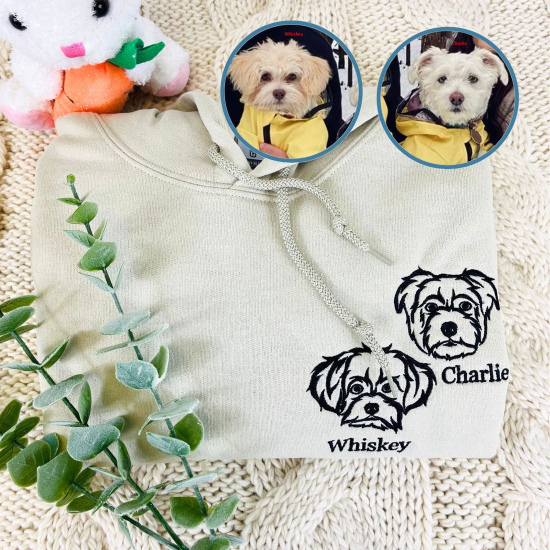 Custom Dog Face Outline Embroidered Hoodie Using Dog Photo