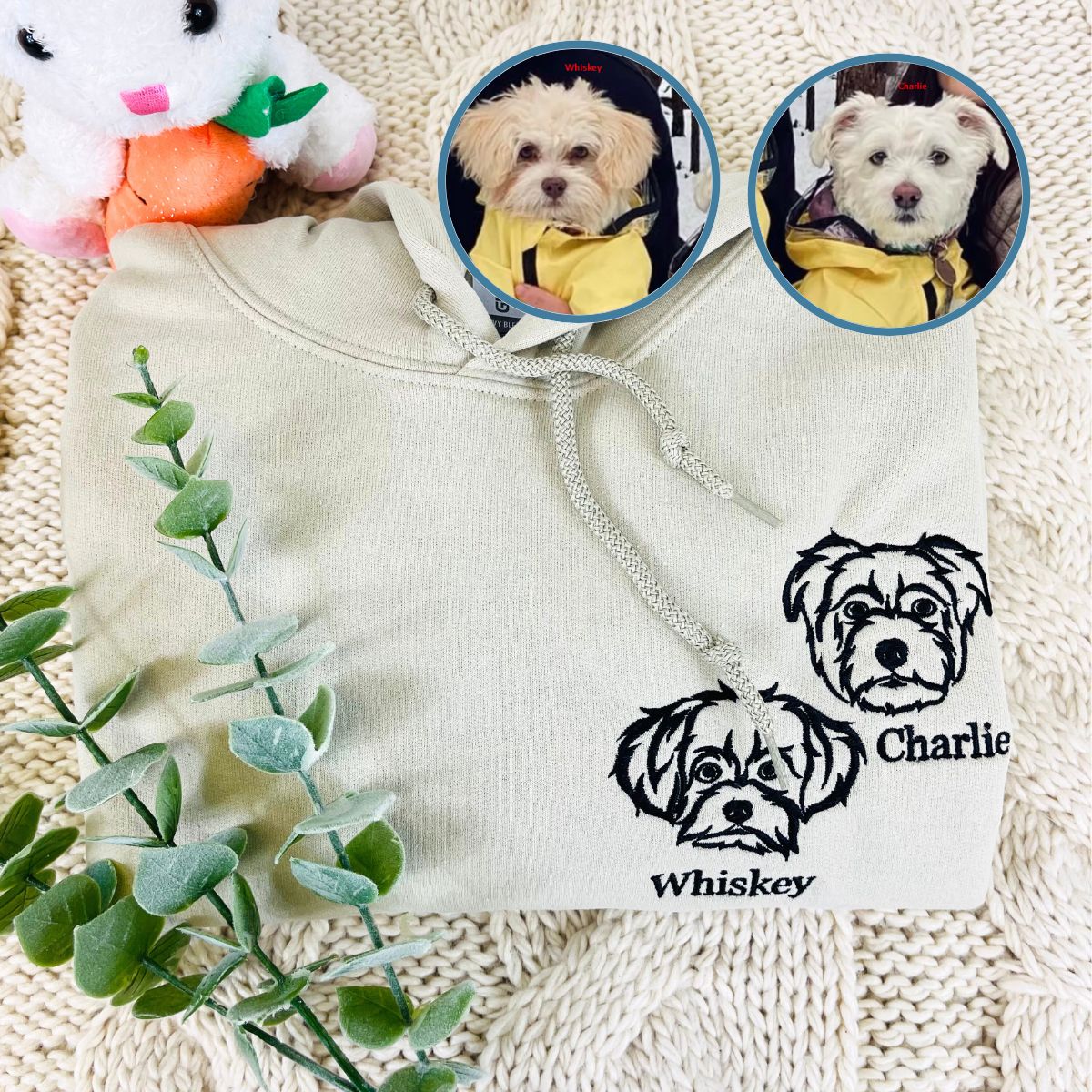 Custom Dog Face Outline Embroidered Hoodie Using Dog Photo