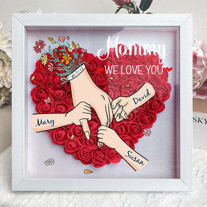 Family Love Blooms Forever – Personalised Mom &amp; Grandma Flower Shadow Box with Names
