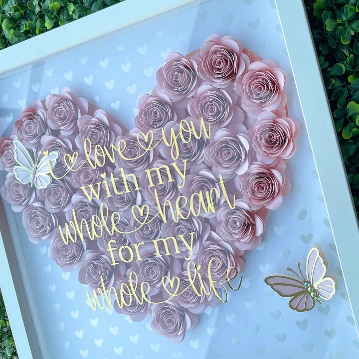Valentines Heart Flower Shadow Box With Butterflies