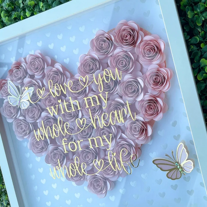 Valentines Heart Flower Shadow Box With Butterflies