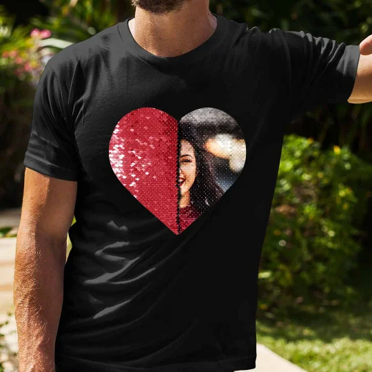 Custom Flip Sequin Shirt (Heart) Custom Photo Shirt Sweatshirt family Gift