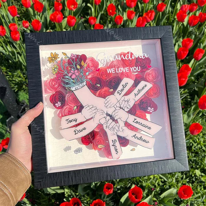 We Love You Mama Hand Holding Pro - Custom Flower Shadow Box