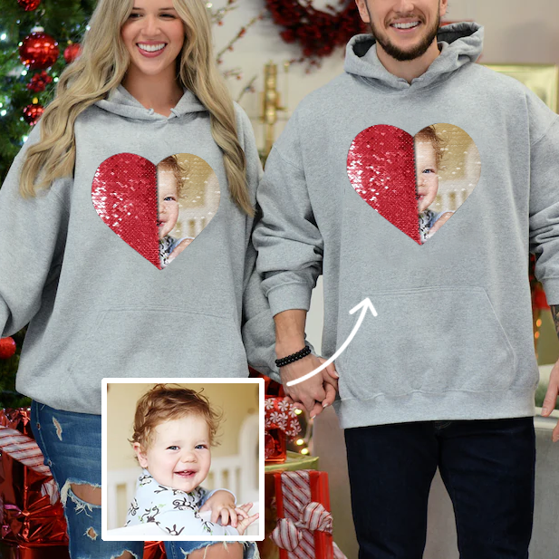 Custom Photo DIY Heart Sequin Hoodie-🎅Christmas Gifts For Families &amp; Couples