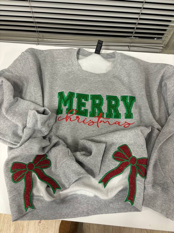 Personalized Custom Embroidered Merry Christmas Bow Side Sweatshirt