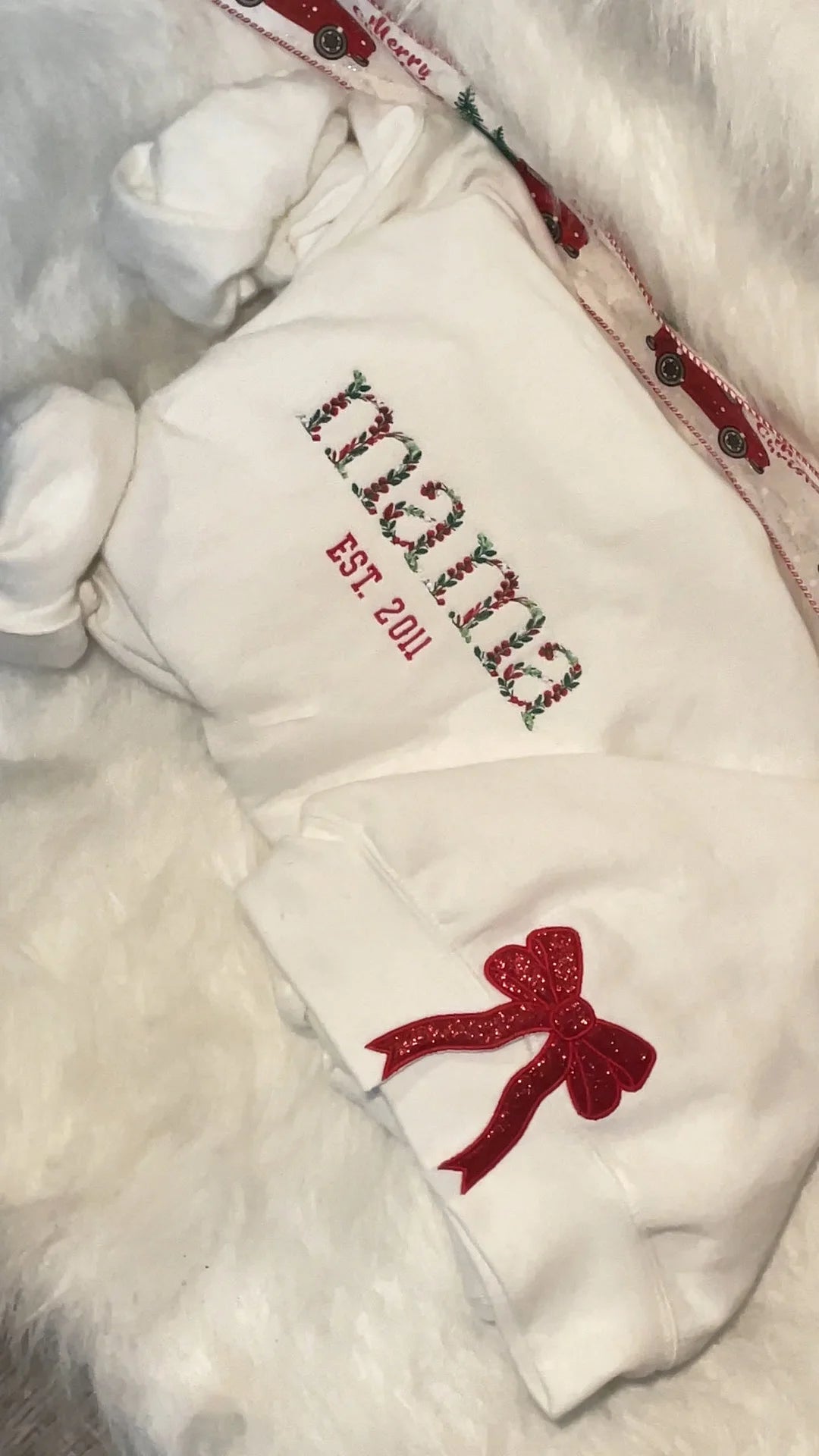 Mama Side Bow Embroidered Sweatshirt🎀-Christmas Sweatshirt