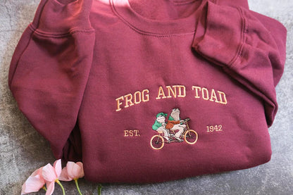 Embroidered Frog And Toad Crewneck Sweatshirt, Vintage Classic Sweatshirt