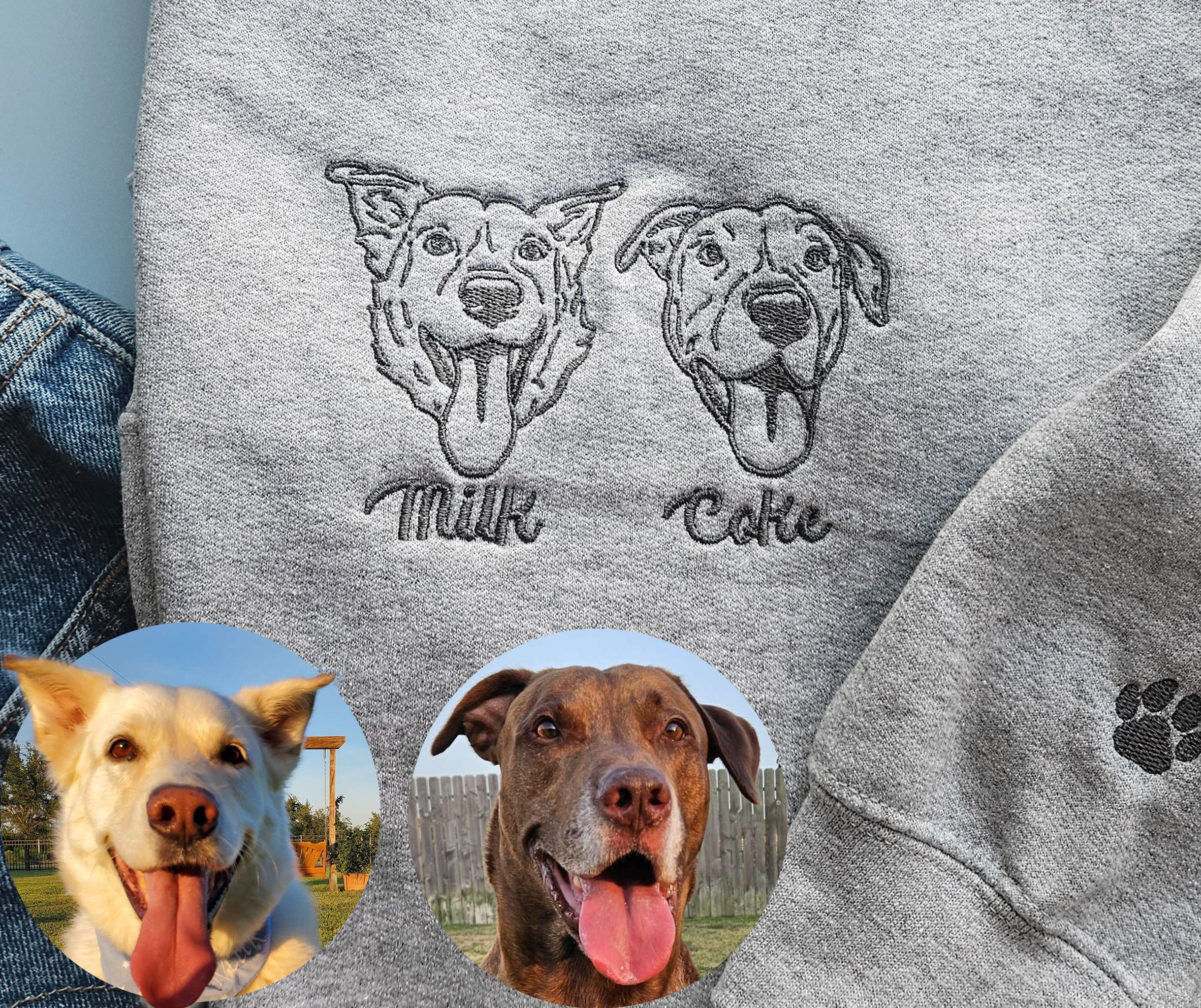 Embroidered Embroidered Pet Face &amp; Name Sweatshirts,Special Birthday Gift for Dog Mom