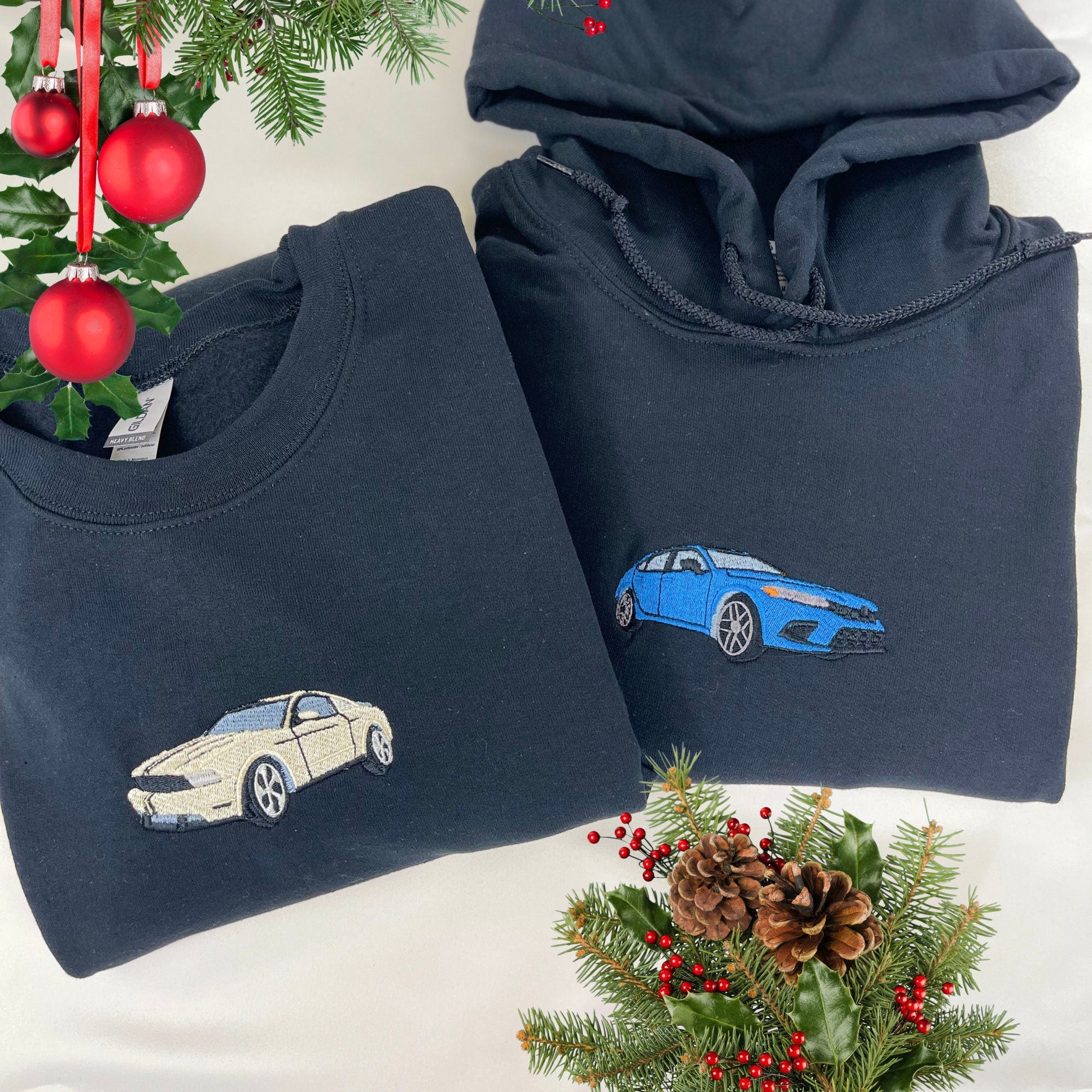 Christmas Gifts for Boyfriend, Custom Car Embroidered Hoodie, Car Lover Gift