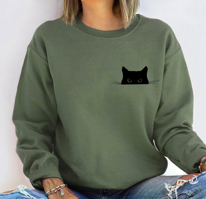 Cute Cat Sweatshirt,Black Cat Shirt,Gift for Cats Lover,Cat Mom Sweatshirt