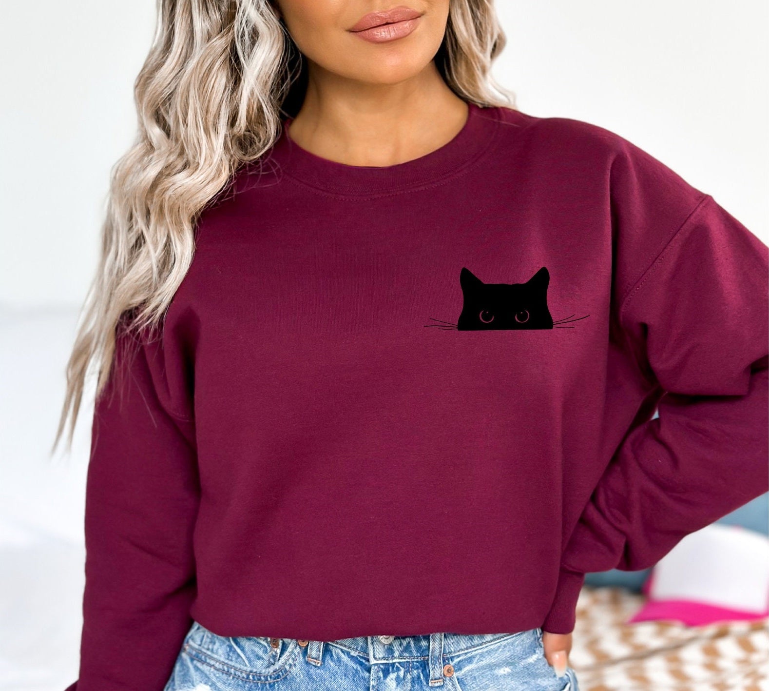 Cute Cat Sweatshirt,Black Cat Shirt,Gift for Cats Lover,Cat Mom Sweatshirt