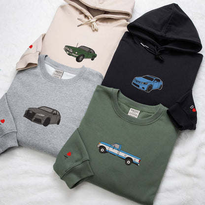 Christmas Gifts for Boyfriend, Custom Car Embroidered Hoodie, Car Lover Gift