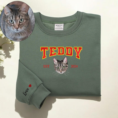 Custom Pet Portrait Embroidered Sweatshirt With Side Coquette Bow Dog Hoodie Pet Lovers Gift