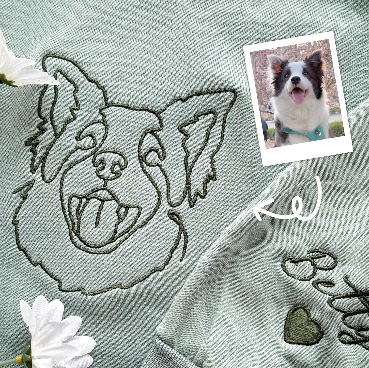 Embroidered Embroidered Pet Face &amp; Name Sweatshirts,Special Birthday Gift for Dog Mom