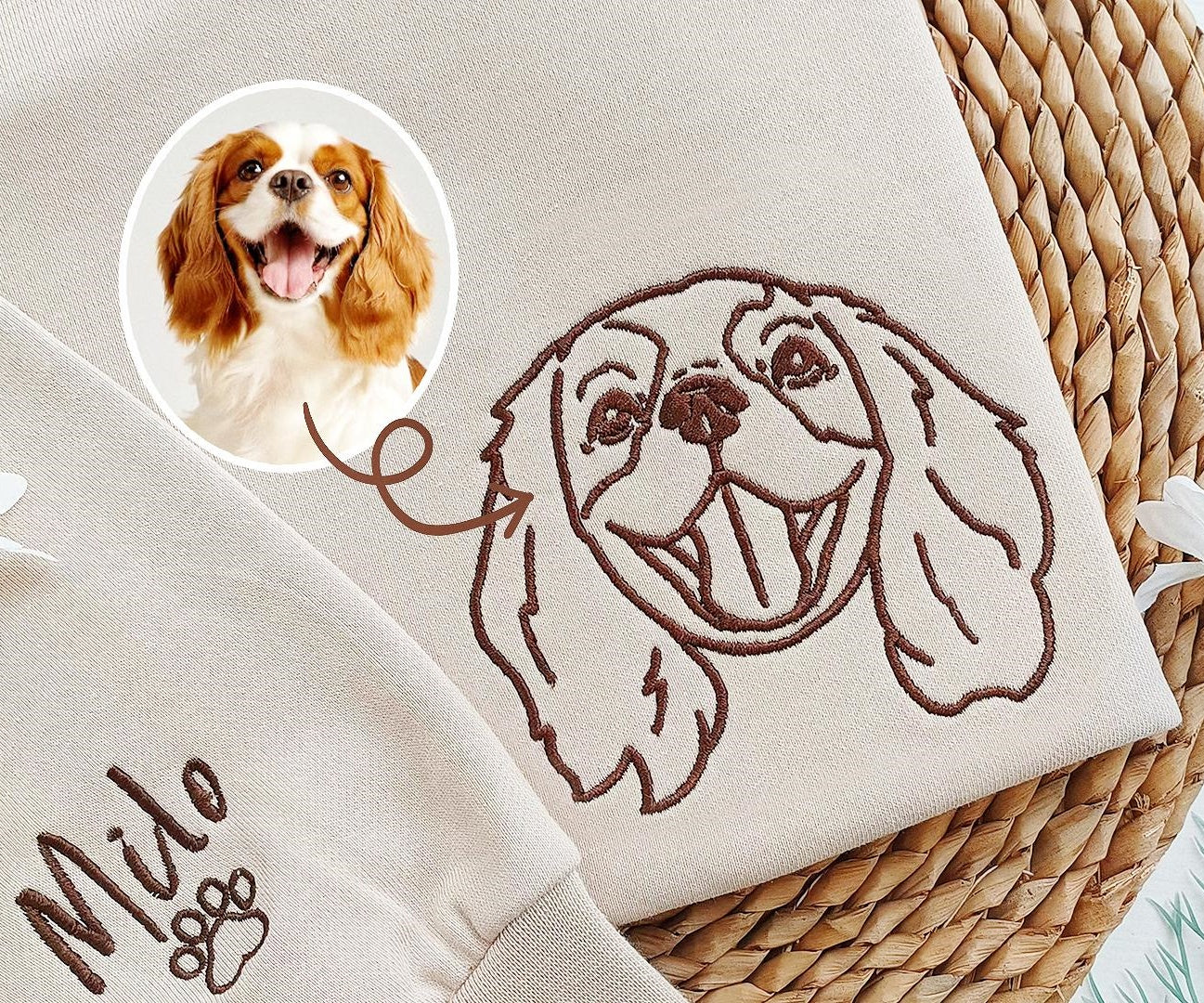 Embroidered Embroidered Pet Face &amp; Name Sweatshirts,Special Birthday Gift for Dog Mom