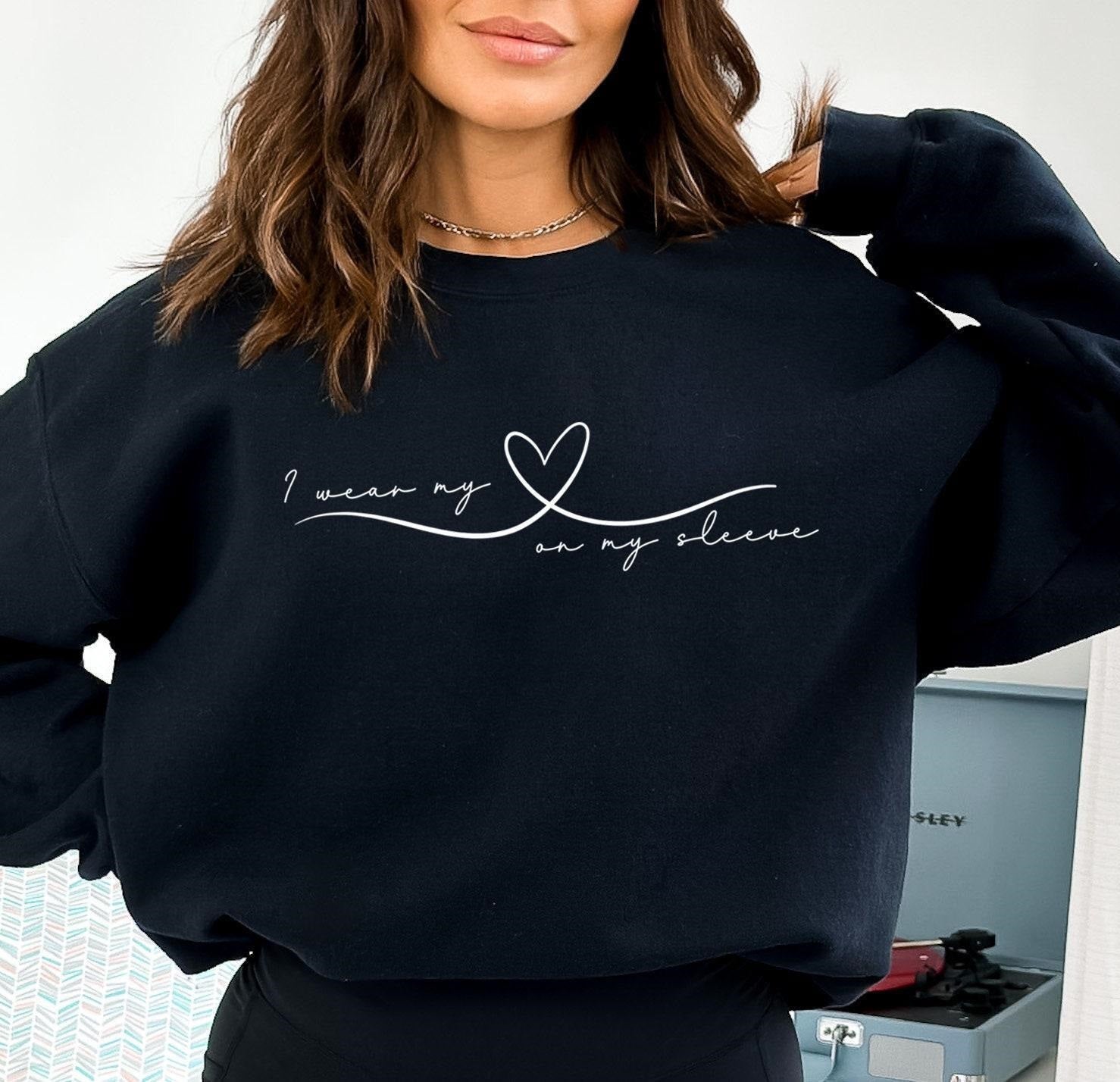 I Wear My Heart On My Sleeve Sweatshirt, Sweatshirt with Names On Sleeve, Mom Sweatshirt