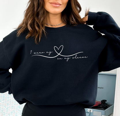 I Wear My Heart On My Sleeve Sweatshirt, Sweatshirt with Names On Sleeve, Mom Sweatshirt