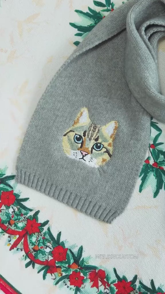 Custom Embroidered Pet Portrait Woven Scarf